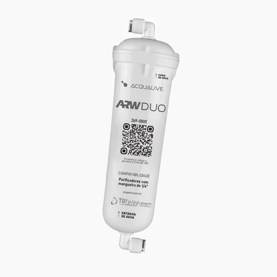 Refil ARW Duo 269-0005, elemento filtrante alcalino do DUO e do Duo Lite, com entrada e saída de água indicadas