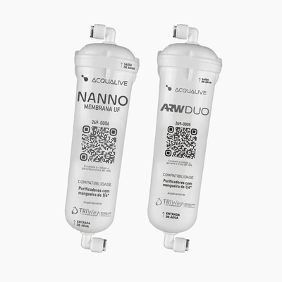 Refis do Acqualive DUO e Duo Lite lado a lado: Nanno Membrana UF e ARW Duo, para mangueira de 1/4"